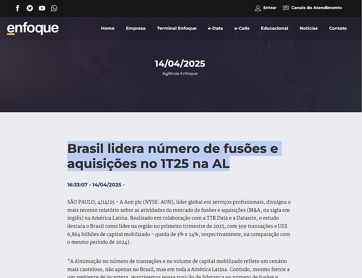 Brasil lidera n�mero de fus�es e aquisi��es no 1T25 na AL